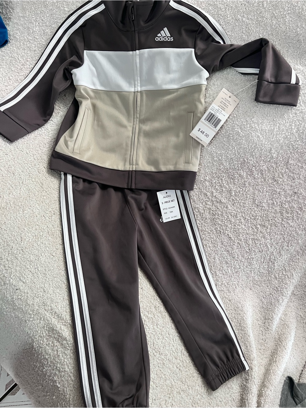 adidas Brown, White & Cream Girls' Track Jacket and Joggers Set